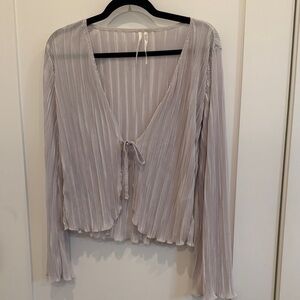 Anthropologie Light Grey Pleated Tie-Front Blouse